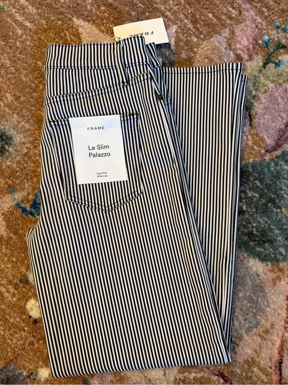 FRAME Le Slim Palazzo Striped Pants - Navy & White